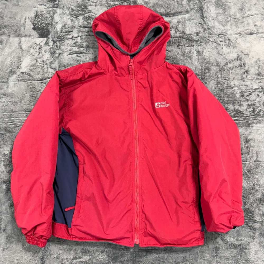 Red Ledge Mens L‎ Hooded Fleece Lined Jacket Red Navy Blue Full Zip 60244